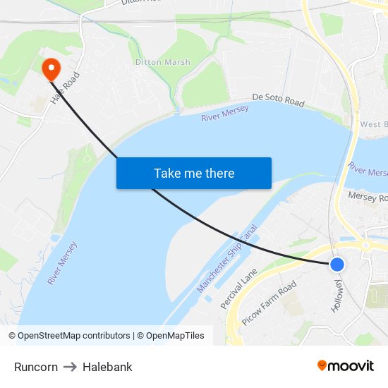 Runcorn to Halebank map