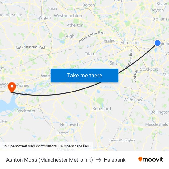 Ashton Moss (Manchester Metrolink) to Halebank map