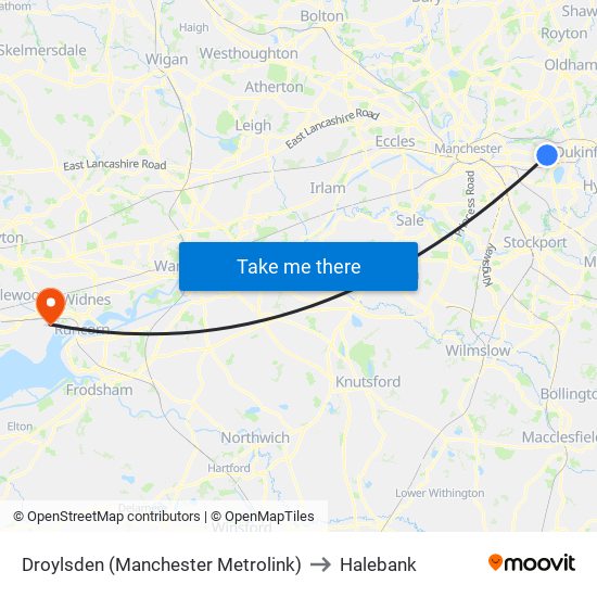 Droylsden (Manchester Metrolink) to Halebank map