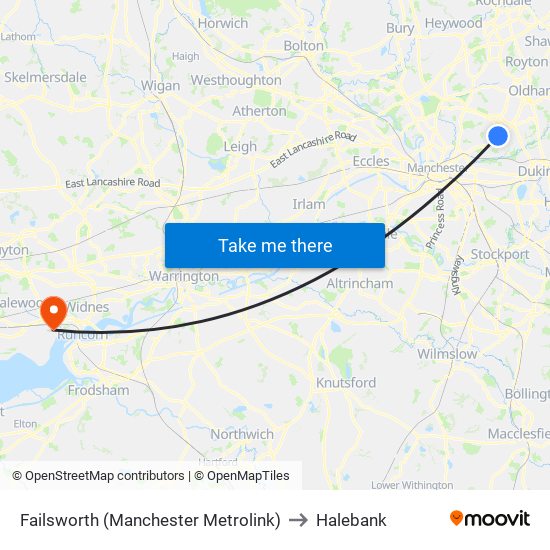 Failsworth (Manchester Metrolink) to Halebank map