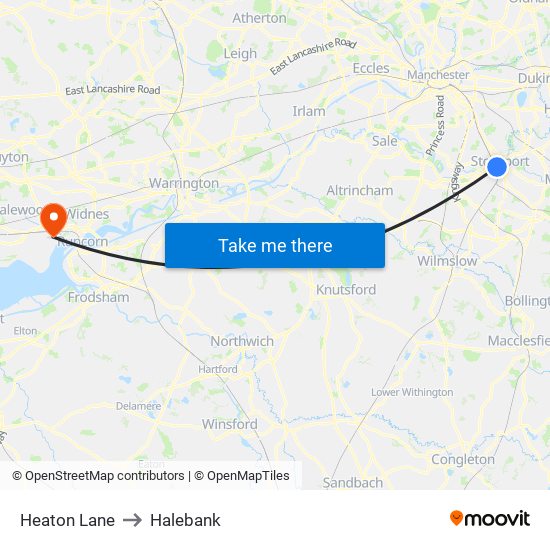 Heaton Lane to Halebank map