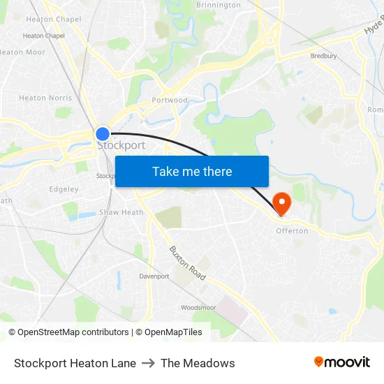 Stockport Heaton Lane to The Meadows map