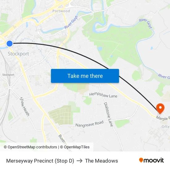 Merseyway Precinct (Stop D) to The Meadows map