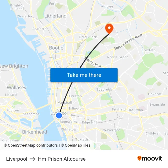 Liverpool to Hm Prison Altcourse map
