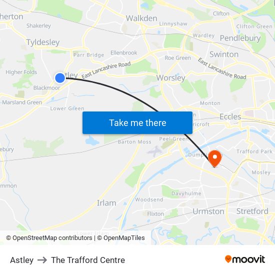 Astley to The Trafford Centre map