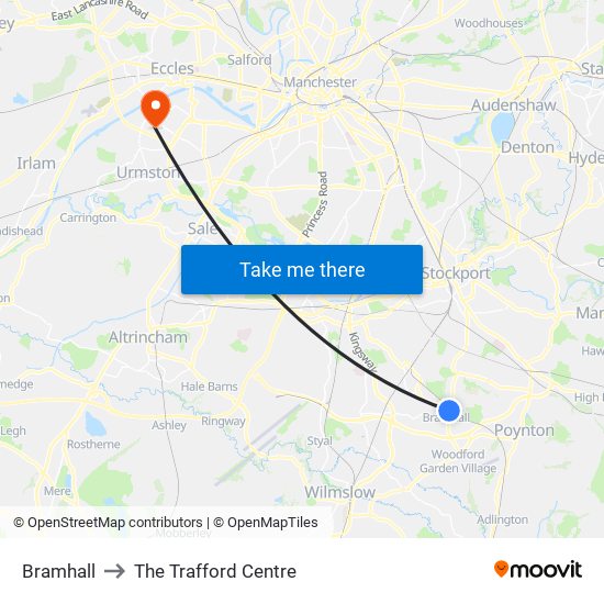 Bramhall to The Trafford Centre map