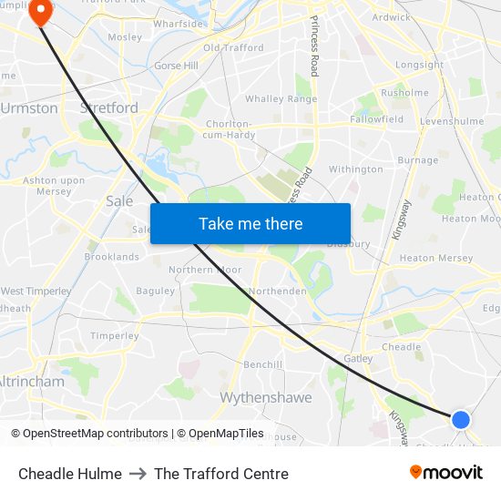 Cheadle Hulme to The Trafford Centre map