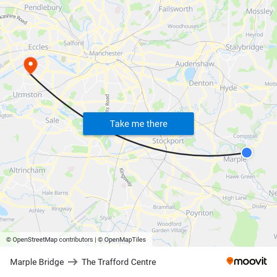 Marple Bridge to The Trafford Centre map