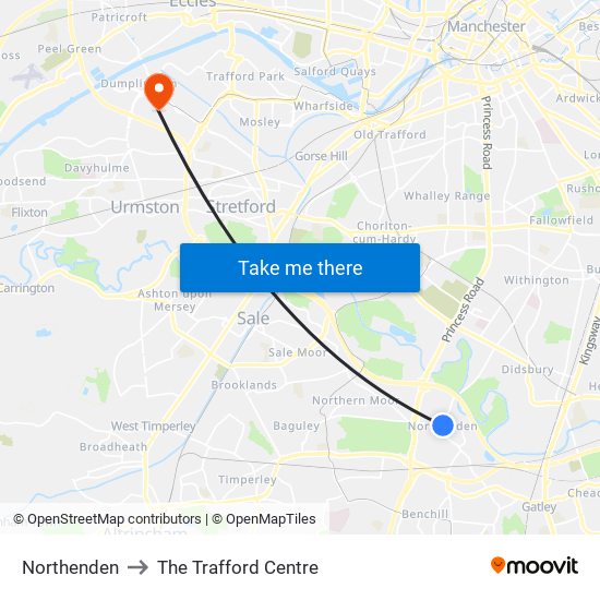 Northenden to The Trafford Centre map