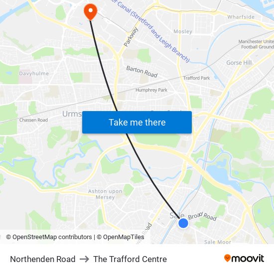 Northenden Road to The Trafford Centre map