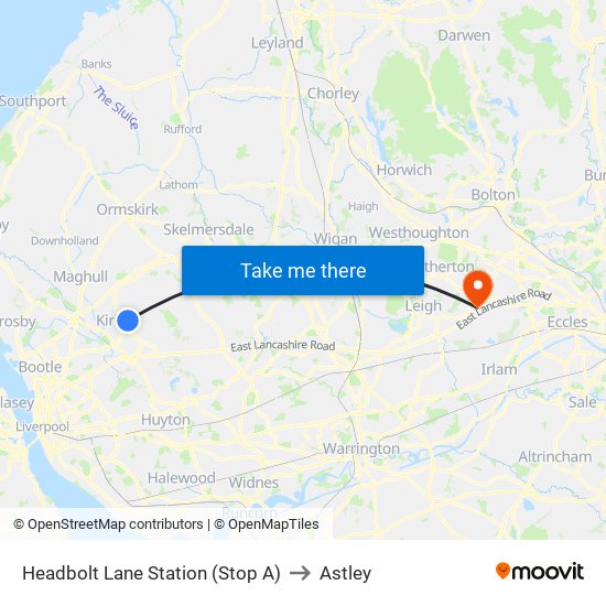 Headbolt Lane Station (Stop A) to Astley map