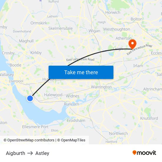 Aigburth to Astley map