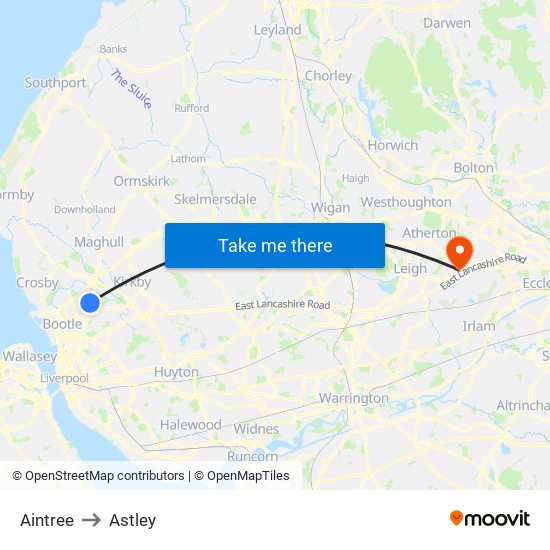 Aintree to Astley map