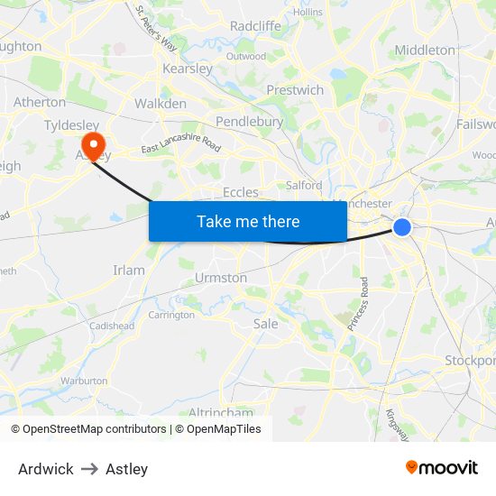 Ardwick to Astley map