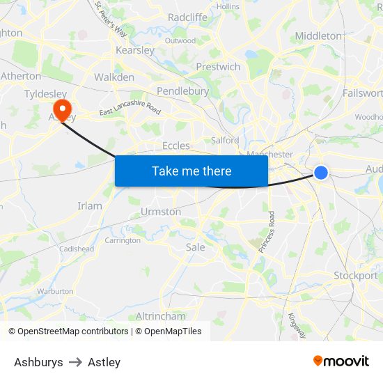 Ashburys to Astley map