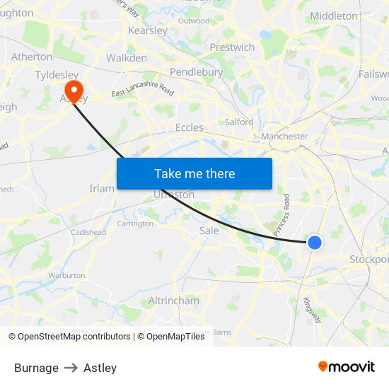 Burnage to Astley map