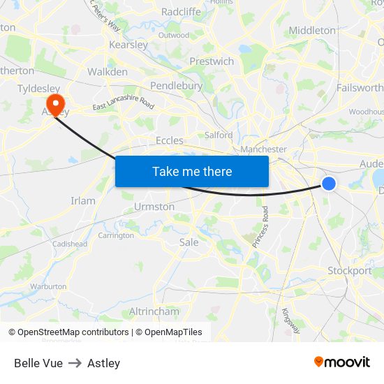 Belle Vue to Astley map