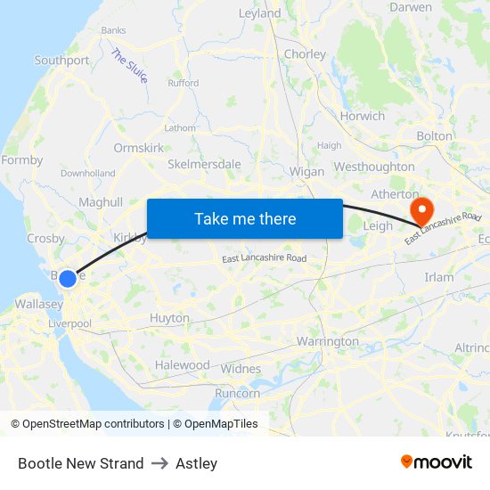 Bootle New Strand to Astley map