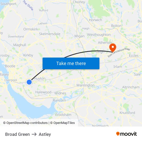 Broad Green to Astley map