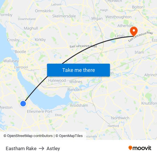 Eastham Rake to Astley map