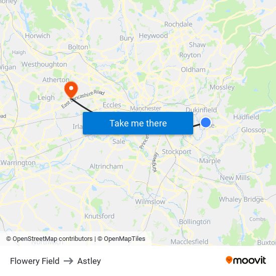 Flowery Field to Astley map