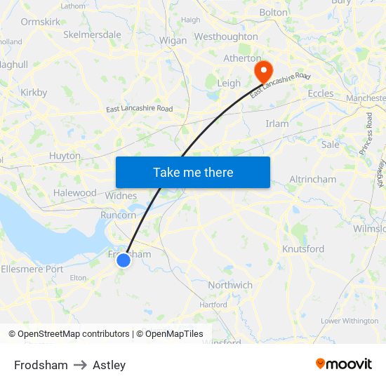 Frodsham to Astley map