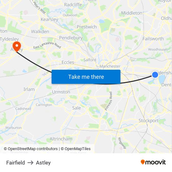 Fairfield to Astley map