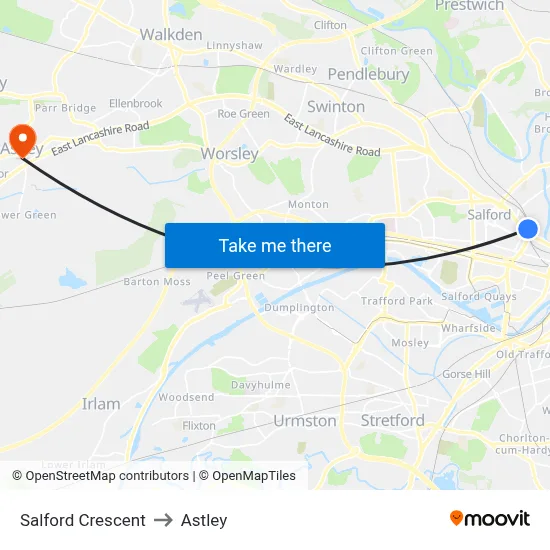 Salford Crescent to Astley map