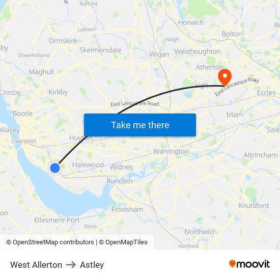 West Allerton to Astley map