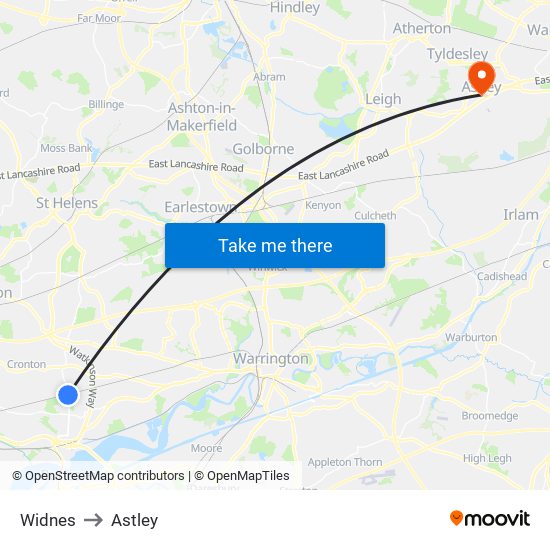 Widnes to Astley map