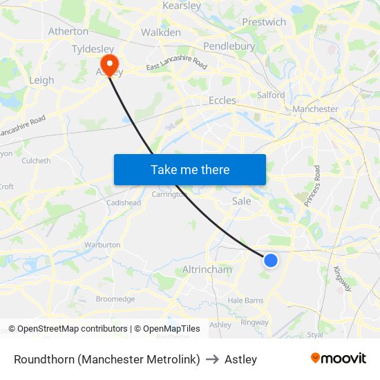 Roundthorn (Manchester Metrolink) to Astley map