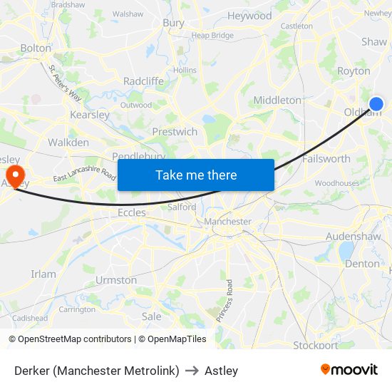 Derker (Manchester Metrolink) to Astley map