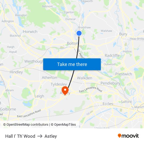 Hall I' Th' Wood to Astley map