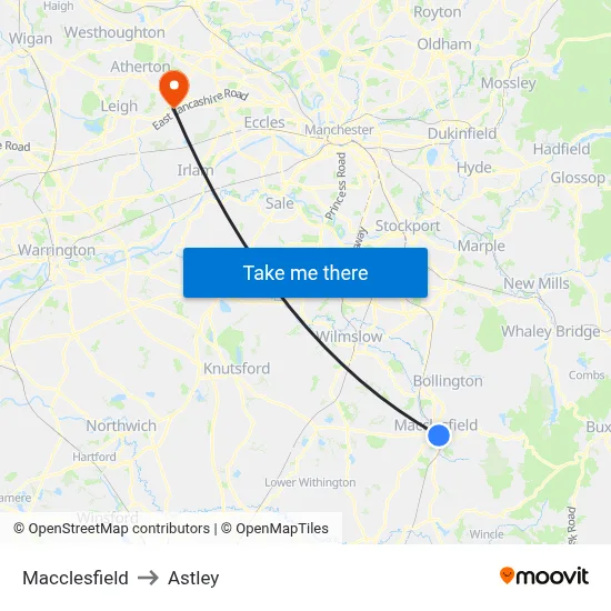 Macclesfield to Astley map