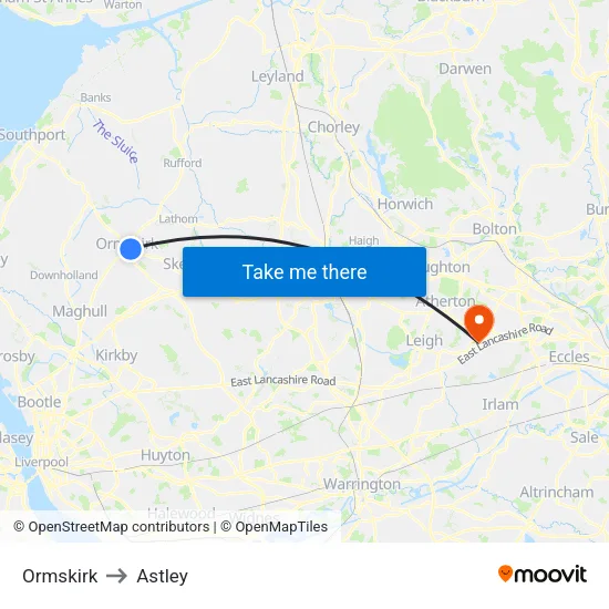 Ormskirk to Astley map