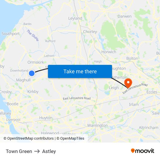 Town Green to Astley map