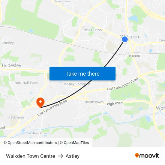 Walkden Town Centre to Astley map