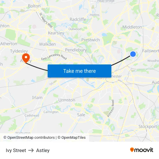 Ivy Street to Astley map