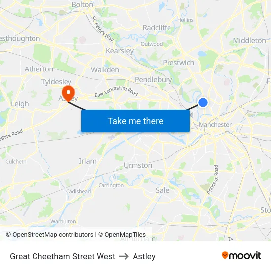 Great Cheetham Street West to Astley map