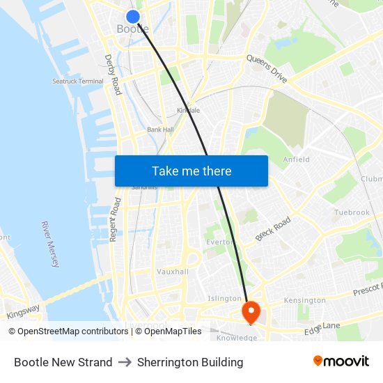 Bootle New Strand to Sherrington Building map