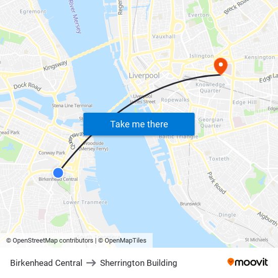 Birkenhead Central to Sherrington Building map