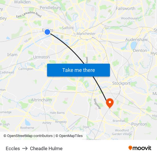Eccles to Cheadle Hulme map