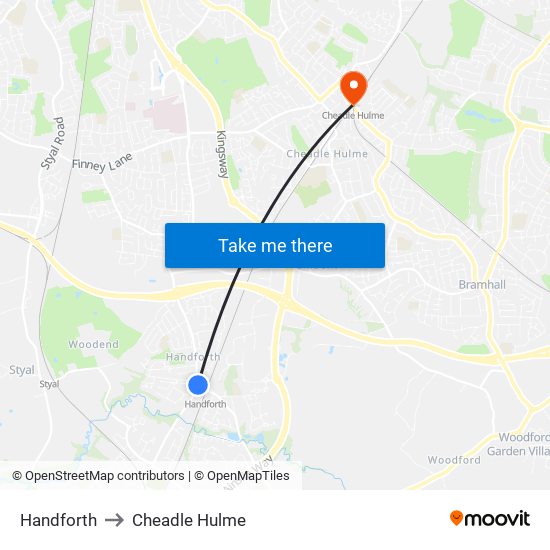 Handforth to Cheadle Hulme map