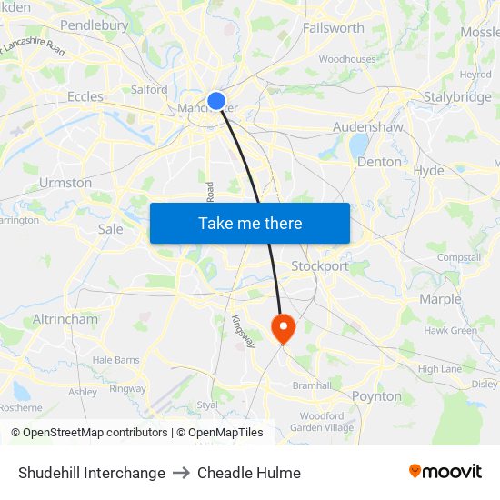 Shudehill Interchange to Cheadle Hulme map