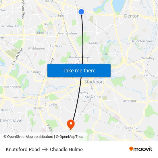 Knutsford Road to Cheadle Hulme map