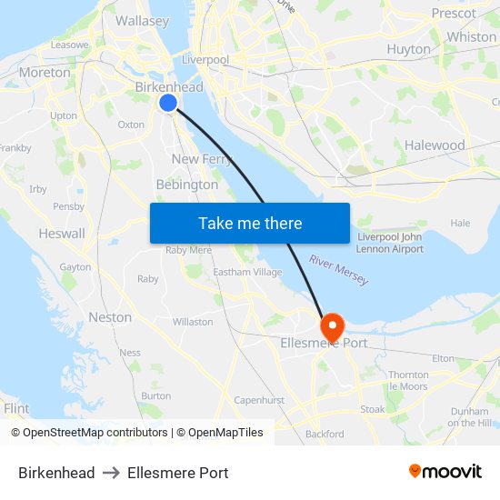 Birkenhead to Ellesmere Port map