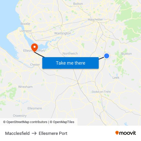 Macclesfield to Ellesmere Port map