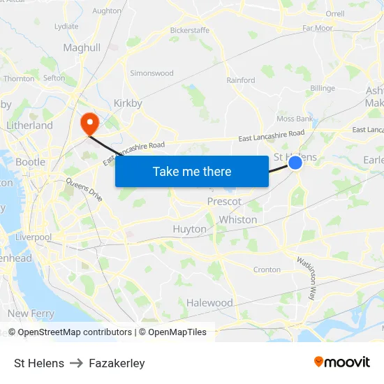 St Helens to Fazakerley map