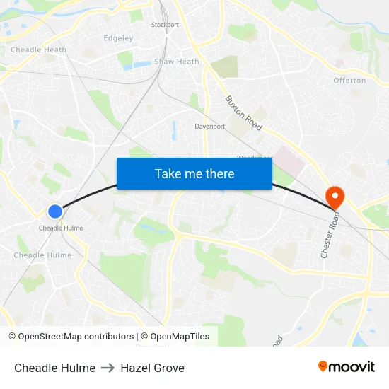 Cheadle Hulme to Hazel Grove map