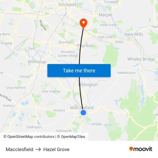 Macclesfield to Hazel Grove map